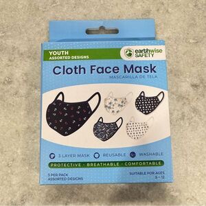 Youth Cloth Face Masks Ages 5-12 (5-pack) New in Box!